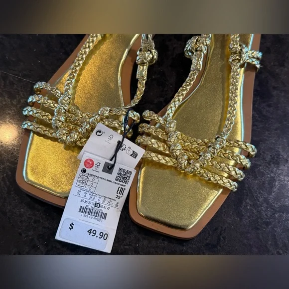 Zara Strappy Gold Sandals - Picture 7 of 9